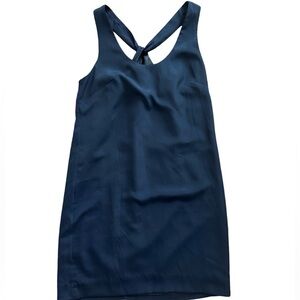 J.Crew shift dress silky dress solid blue fully lined twist knot back size 4